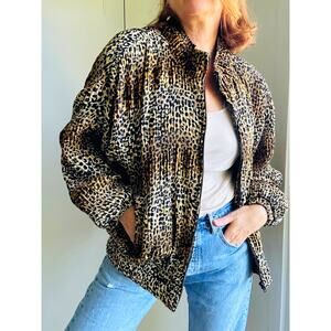 Vintage 80 leopard Print Bomber Jacket Womens size l/xl